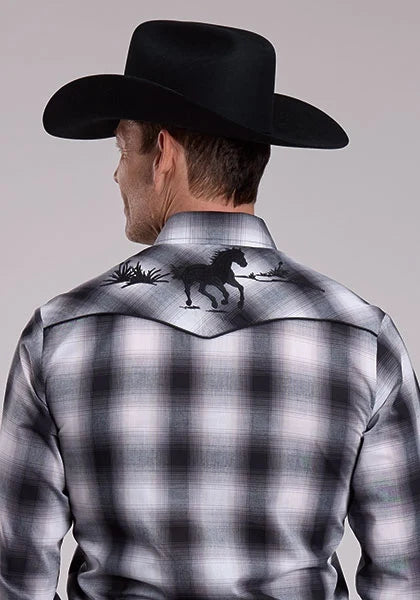 Roper 3112 Plaid (Black/White) - Men's Western Shirt
