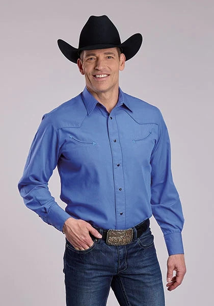 Roper 2925 Solid Broadcloth (Blue) - Men's Western Shirt