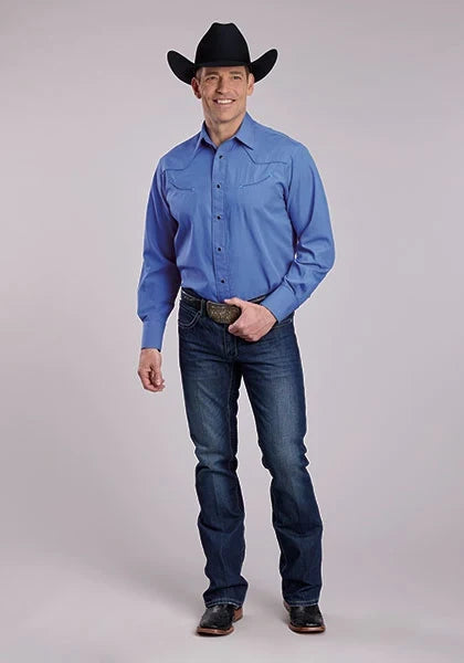 Roper 2925 Solid Broadcloth (Blue) - Men's Western Shirt