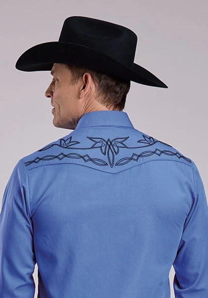 Roper 2925 Solid Broadcloth (Blue) - Men's Western Shirt