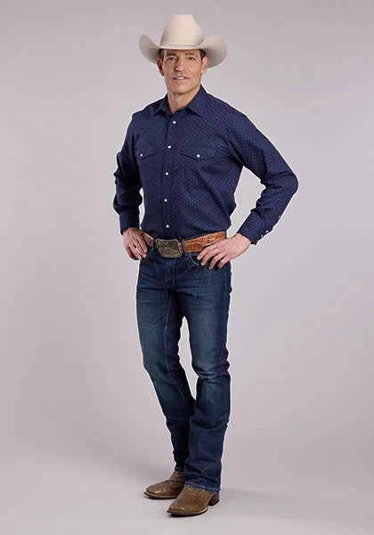 Roper 2895 Diamond Dots (Blue) - Men's Western Shirt