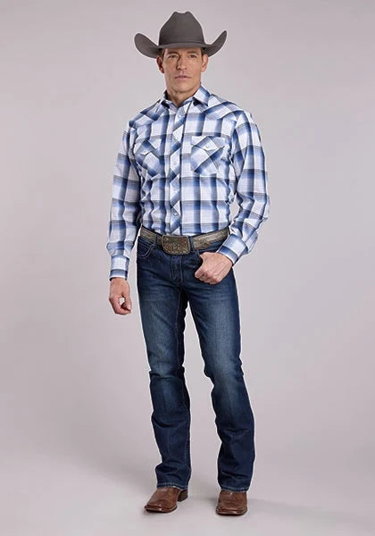 Roper 2899 White Plaid (Blue) - Men's Western Shirt