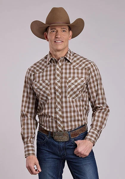 Roper 2905 Woven Plaid (Brown) - Men's Western Shirt