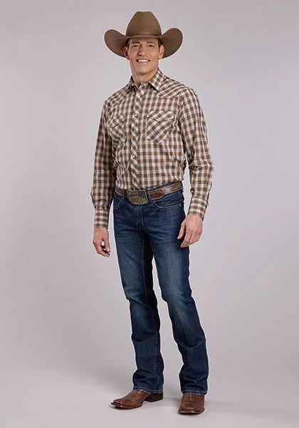 Roper 2905 Woven Plaid (Brown) - Men's Western Shirt