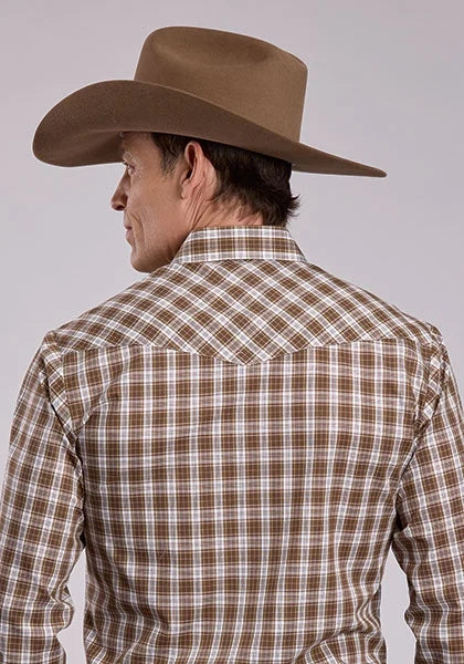 Roper 2905 Woven Plaid (Brown) - Men's Western Shirt