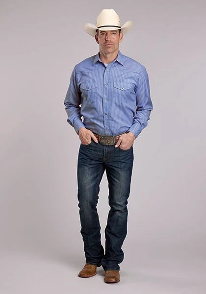 Roper 3031 Wide Stripe (Blue) - Men's Western Shirt