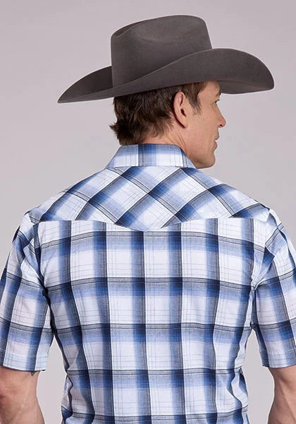 Roper 2899 White Plaid (Blue) - Men's Short Sleeve Western Shirt