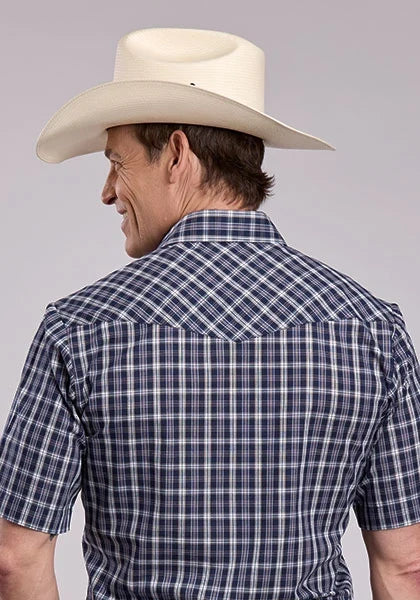 Roper 2900 Woven Plaid (Navy) - Men's Short Sleeve Western Shirt