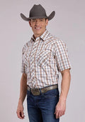 Roper 2902 Orange Plaid (Cream) - Men's Short Sleeve Western Shirt