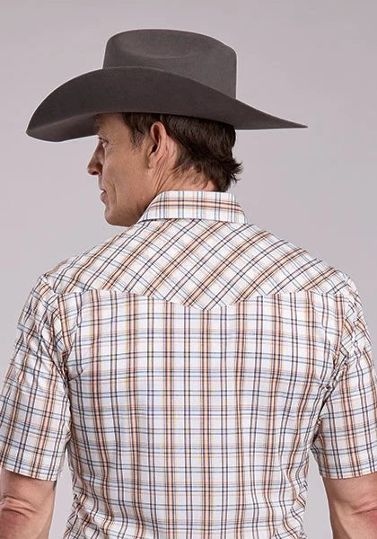 Roper 2902 Orange Plaid (Cream) - Men's Short Sleeve Western Shirt
