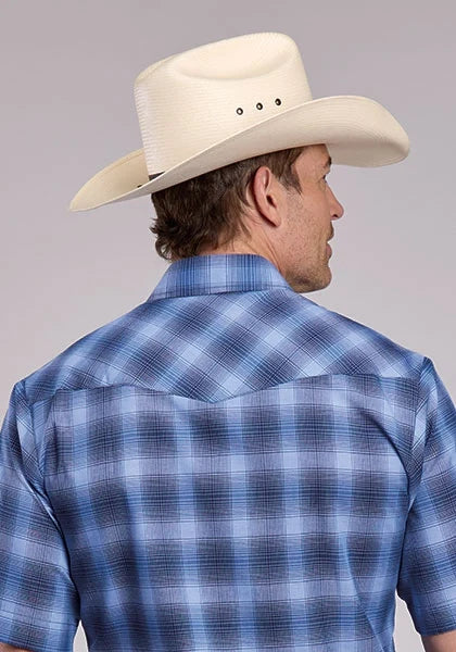 Roper 3034 Woven Plaid (Blue) - Men's Short Sleeve Western Shirt