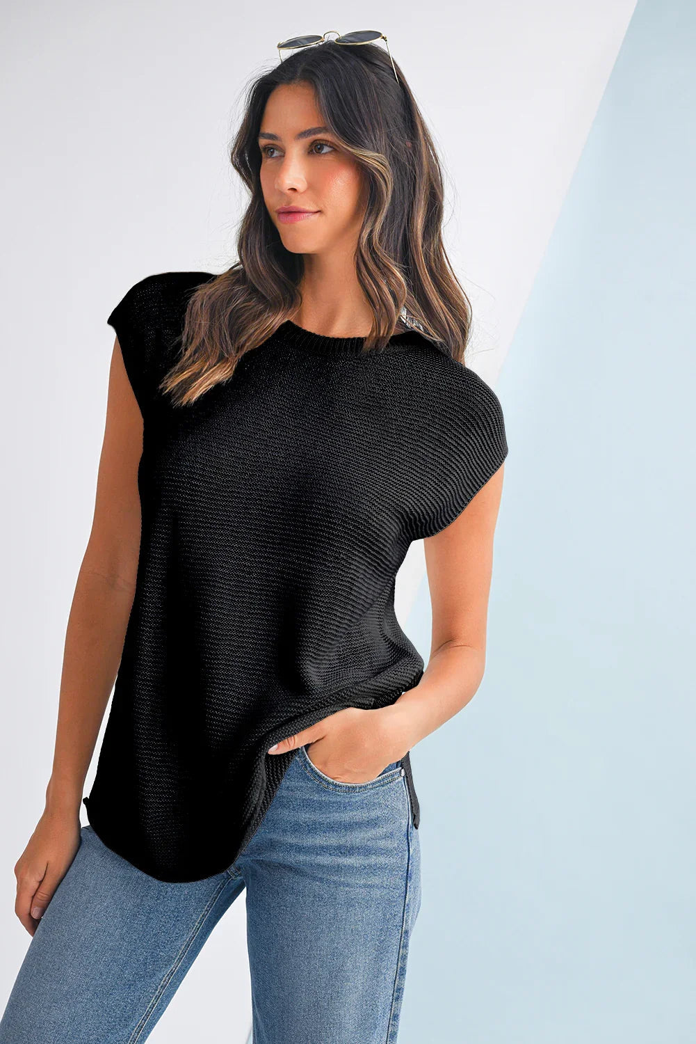 Sachet Pink Solid Color Side Slits Knit Tee