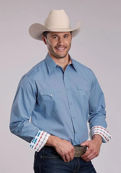 Roper 2924 Solid Poplin (Blue) - Men's Western Shirt