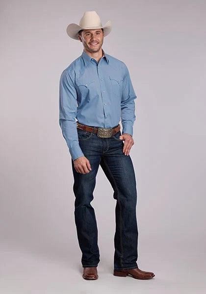 Roper 2924 Solid Poplin (Blue) - Men's Western Shirt