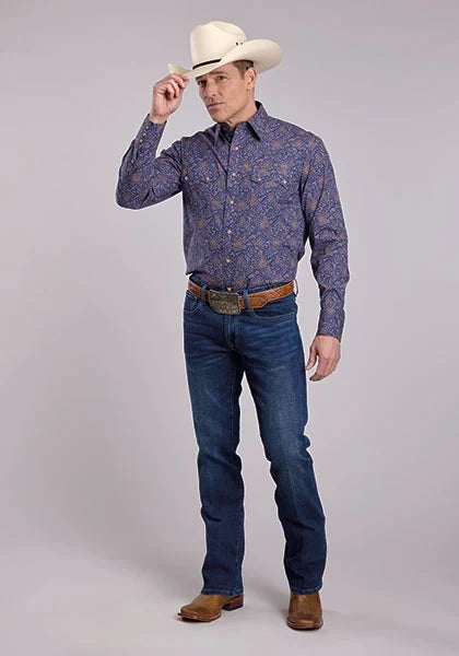 Roper 2833 Vintage Paisley (Blue) - Men's Western Shirt