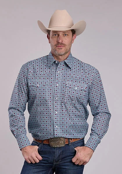 Roper 2881 Scroll Foulard (Blue) - Men's Western Shirt