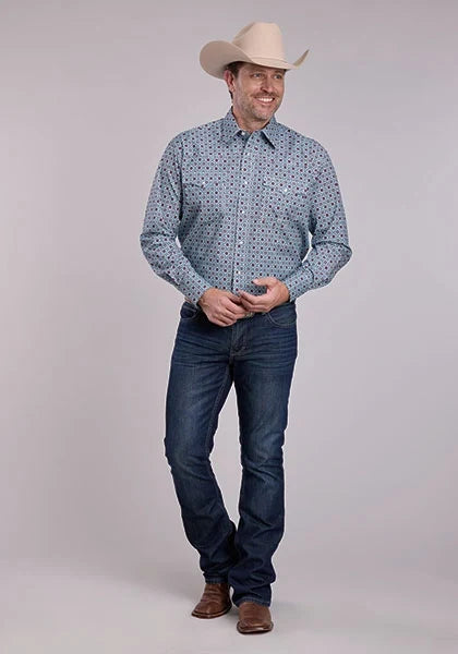 Roper 2881 Scroll Foulard (Blue) - Men's Western Shirt