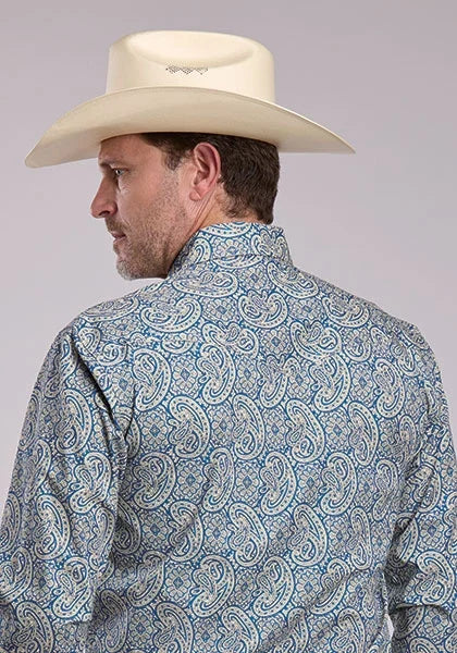 Roper 2884 Line Paisley (Blue) - Men's Western Shirt