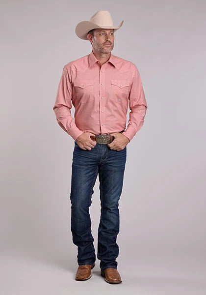 Roper 2979 Stretch Minicheck (Coral) - Men's Western Shirt