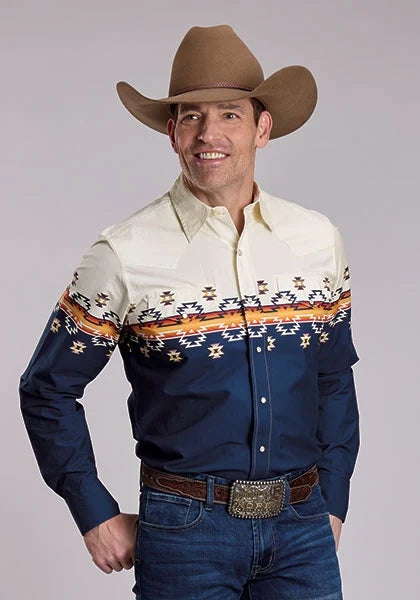 Roper 3056 Ombre Aztec (Navy) - Men's Western Shirt