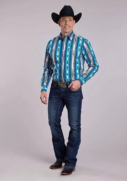Roper 2843 Deadstock Stripe (Blue) - Men's Western Shirt