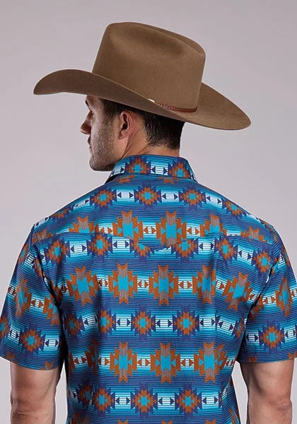 Roper 2835 Serape Stripe (Blue) - Men's Short Sleeve Shirt