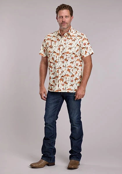 Roper 3012 Scenic Print (Orange) - Men's Short Sleeve Shirt