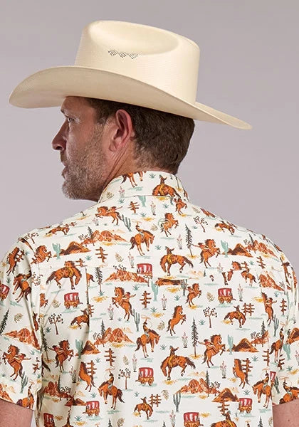 Roper 3012 Scenic Print (Orange) - Men's Short Sleeve Shirt