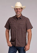 Roper 3013 Argyle Print (Brown) - Men's Short Sleeve Shirt