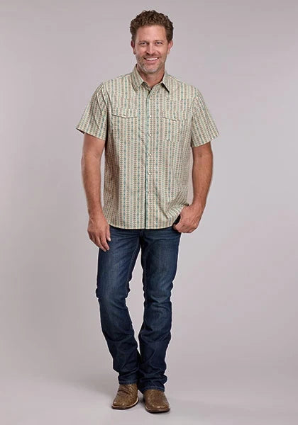 Roper 3016 Vertical Aztec (Tan) - Men's Short Sleeve Shirt