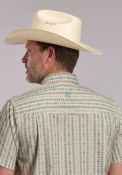 Roper 3016 Vertical Aztec (Tan) - Men's Short Sleeve Shirt