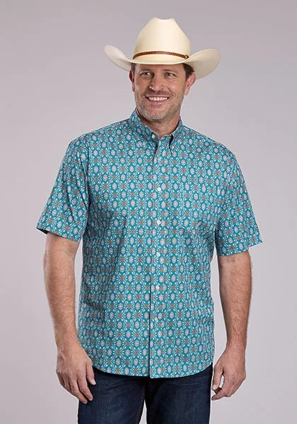 Roper 2887 Vintage Paisley (Blue) - Men's Short Sleeve Shirt