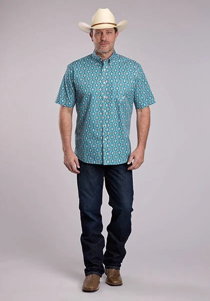 Roper 2887 Vintage Paisley (Blue) - Men's Short Sleeve Shirt