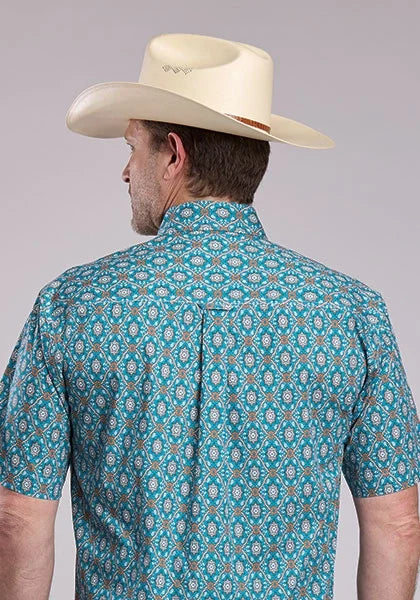 Roper 2887 Vintage Paisley (Blue) - Men's Short Sleeve Shirt