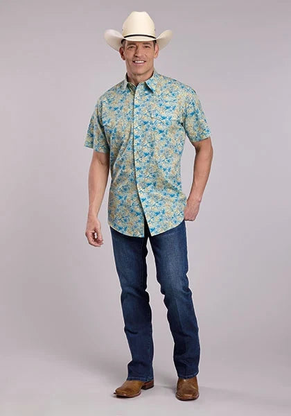 Roper 2844 Hibiscus Dreams (Yellow) - Men's Short Sleeve Shirt