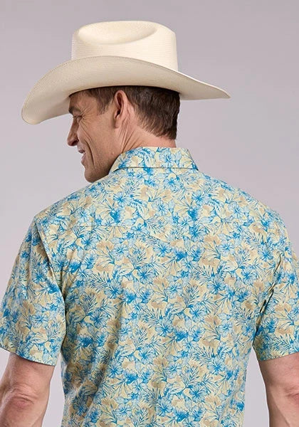 Roper 2844 Hibiscus Dreams (Yellow) - Men's Short Sleeve Shirt