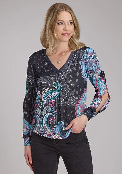 Roper 2339 Printed Knit (Black) - Women's Western Blouse