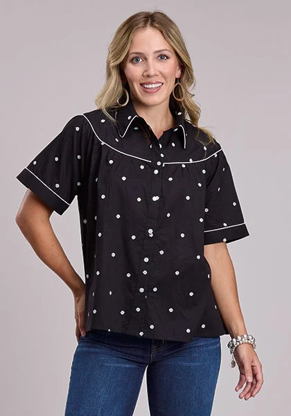 Roper 2995 Polka Dots (Black) - Women's Short Sleeve Shirt