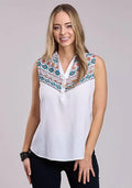 Roper 2849 Aztec Yoke (White) - Women's Sleeveless Shirt