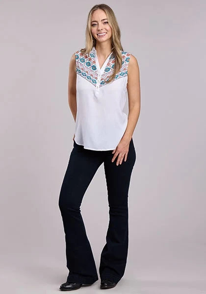 Roper 2849 Aztec Yoke (White) - Women's Sleeveless Shirt