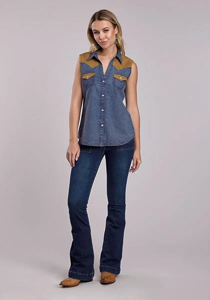 Roper 2863 Suede Yokes (Blue) - Women's Western Blouse