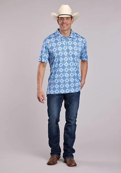 Roper 3017 Retro Diamonds (Blue) - Men's Short Sleeve Shirt