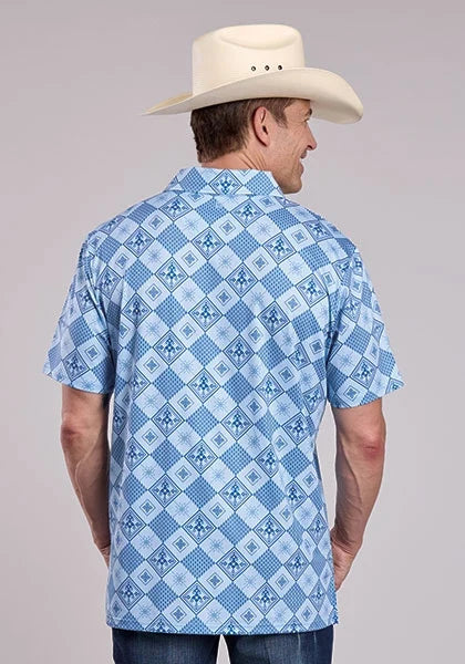 Roper 3017 Retro Diamonds (Blue) - Men's Short Sleeve Shirt