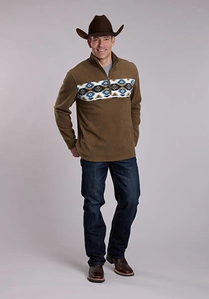 Roper 3324 Border Print (Brown) - Men's Quarter Zip Sweater