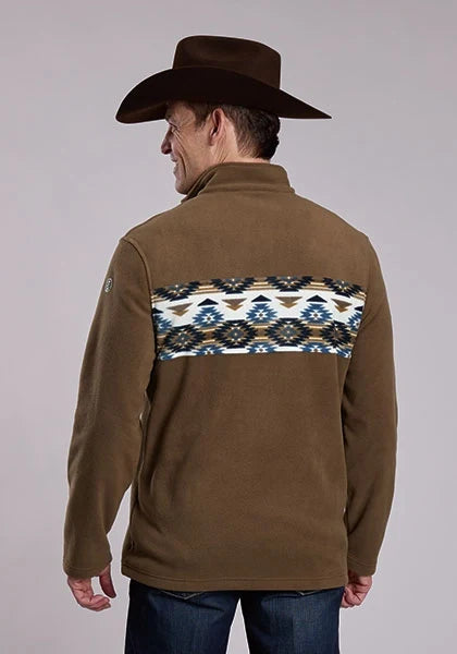 Roper 3324 Border Print (Brown) - Men's Quarter Zip Sweater