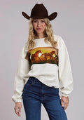 Roper 3135 Printed Horses (Cream) - Women's Fleece Sweatshirt