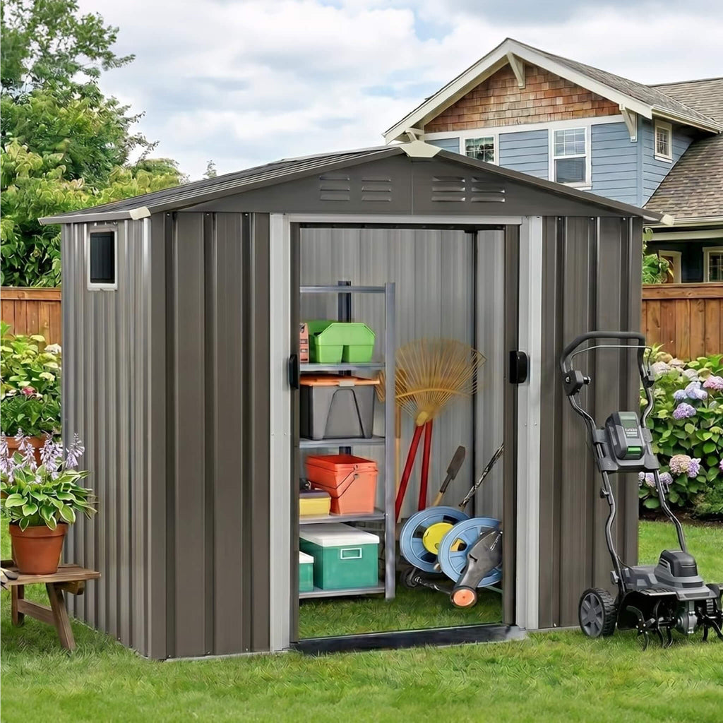 [04X06FT] Outdoor All-Weather Galvanized Metal Storage Shed With Sliding Door (SAK96472)