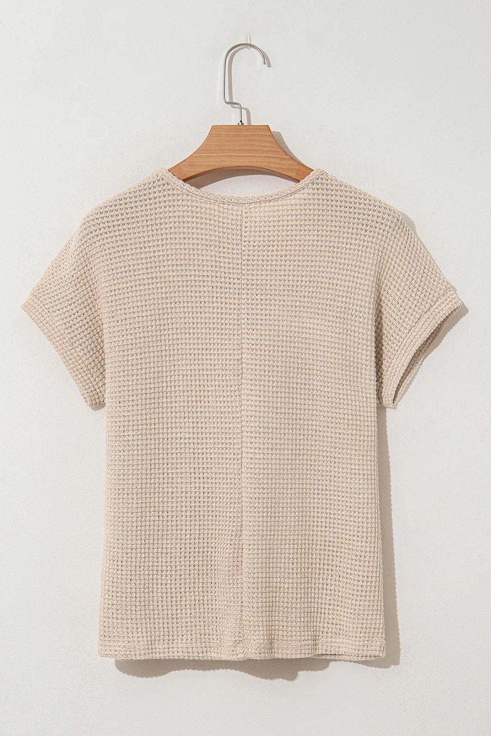 Mist Green Hollow Patchwork Waffle Knit Top