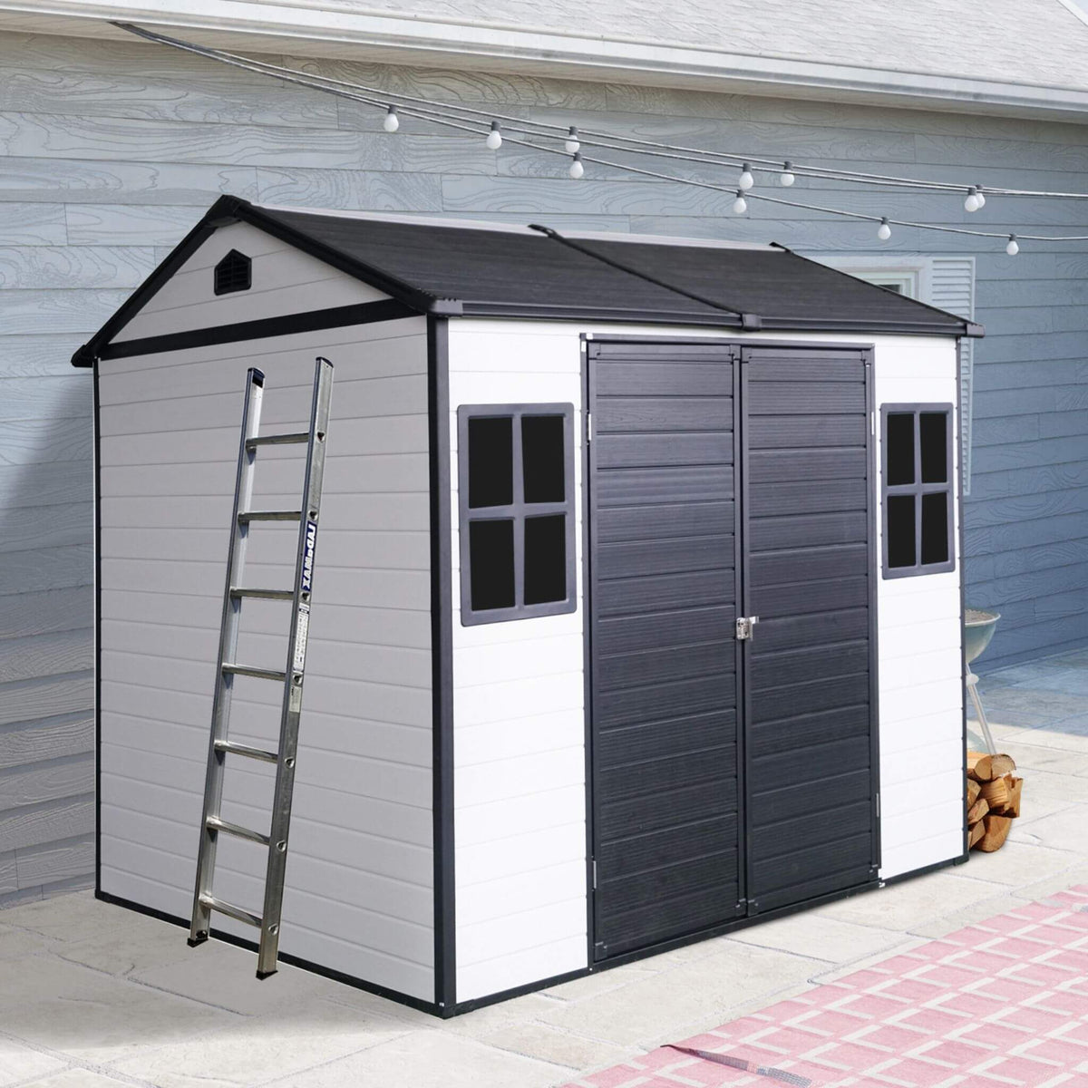 [06X08FT] Heavy-Duty Outdoor Resin Storage Shed With Lockable Doors And Built-In Floor (SAK26342)