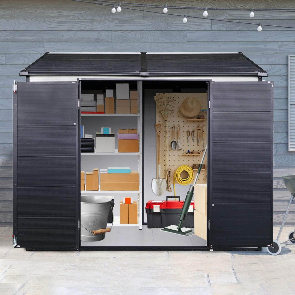 [06X08FT] Heavy-Duty Outdoor Resin Storage Shed With Lockable Doors And Built-In Floor (SAK26342)